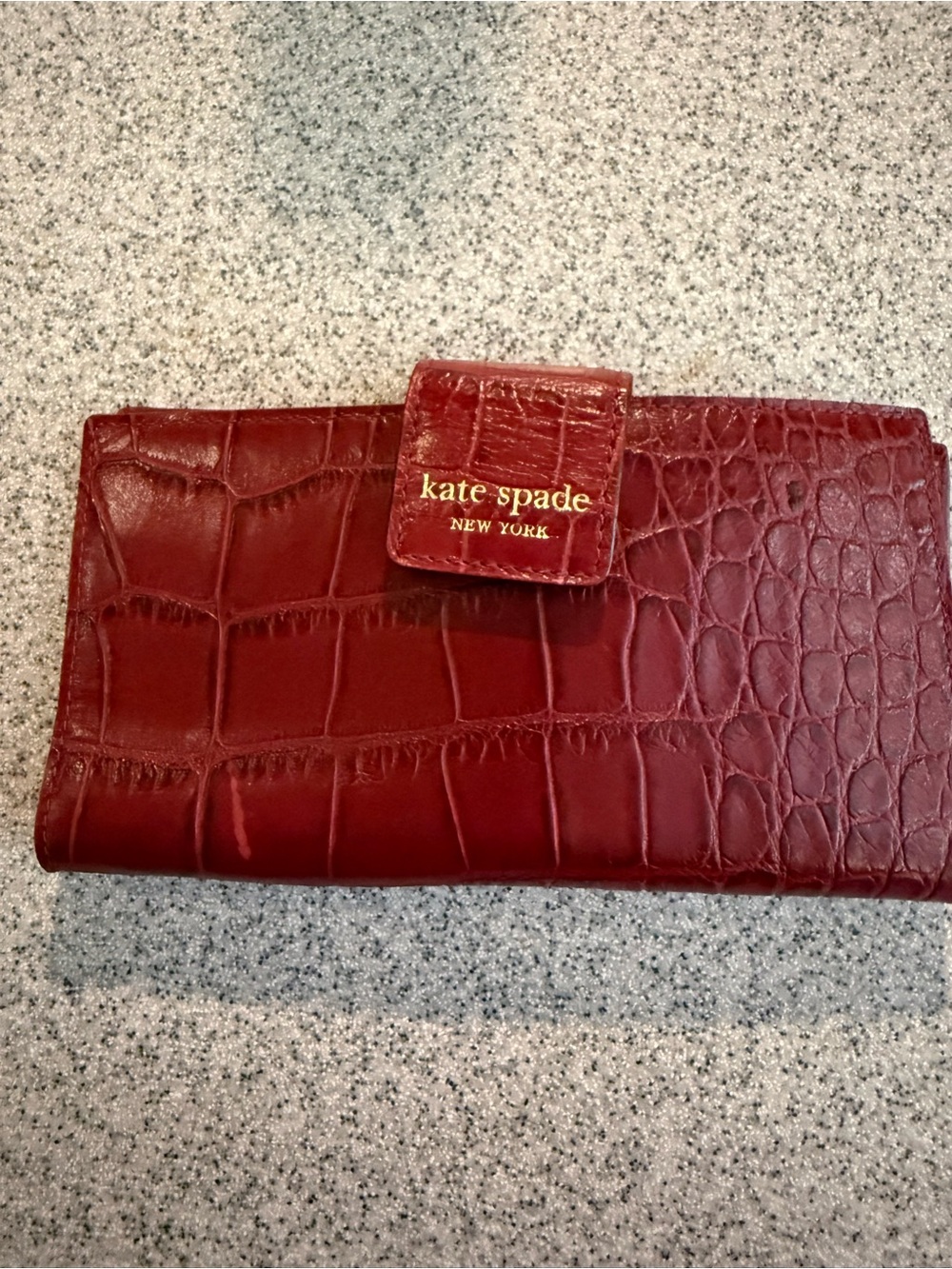kate spade Deep Red Croc-Embossed Wallet with Gold Logo